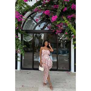 Falda Larga sin Tirantes Karessa en Rosa Polvo, Elegante y Personalizada para Fiestas, Banquetes, Cenas y Eventos, con Cierre y Drapeado, Talla XS - Product Image 6