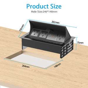 Organisateur de bureau <span class=keywords><strong>carré</strong></span> en aluminium brossé avec gestion des câbles électriques US et ensemble de prises de table pour ordinateur - Product Image 3