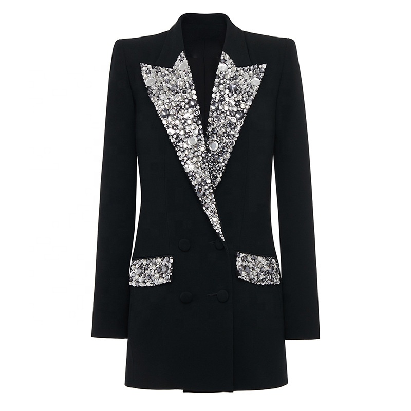 Fashion Women s Rhinestones Gorgeous Beaded Long Suit Women's Suits s