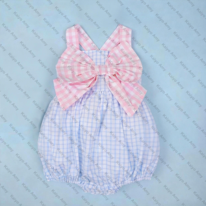<span class=keywords><strong>Kaiyo</strong></span> Baby Mädchen Gingham-Strampler mit Riesenschleife, ärmelloser Sommer-Bodysuit für Kleinkinder, Sonnenanzug - Product Image 2