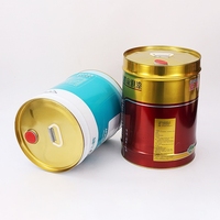 Seau métallique en fer blanc de 20 L avec couvercle à large ouverture et bec verseur, finition brillante, forme cylindrique, pour emballage de peinture, produits chimiques, huiles, personnalisable OEM