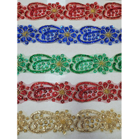 Garniture en dentelle brodée 3D à motifs de fleurs colorées, vente en gros, garniture perlée, garniture en dentelle à perles