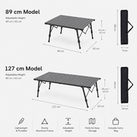 Table de camping pliable en alliage d'aluminium, réglable en hauteur, 127x62cm, portable, pour pique-nique, barbecue, plage, mobilier d'extérieur