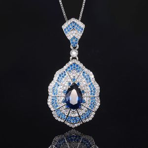 Conjunto de Collar y Pendientes de Zafiro Estilo Barroco Retro, Anillo con Forma de Gota de Agua, Joyería de Moda al por Mayor - Product Image 3