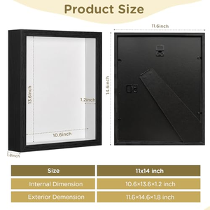 Cadre en Bois MDF Noir et Blanc pour Décoration Artistique, Profondeur 5 cm, Boîte à Ombre 3D 6x6 8x8 Carrée avec Verre - Product Image 4