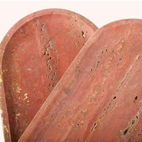 Plateaux en travertin sculpté rouge profond esthétiques, avec base antidérapante en feutre, ovales, minimalistes, porte-savon, pour spa, hôtel, protection durable