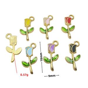 Enfants classique or alliage de Zinc doux en herbe Rose pendentif breloques multicolore style campagnard goutte huile plaqué or bijoux - Product Image 4