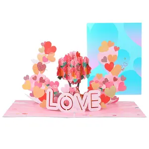 Tarjeta de felicitación emergente de flores 3D al por mayor, tarjeta de regalo universal creativa, escultura de amor, tarjeta de bendición para padres e hijos