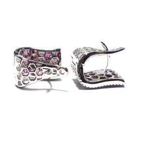 Nouveauté - Boucles d'oreilles créoles en or blanc 18 carats avec diamants, bijoux fins personnalisés vintage, cadeau de Noël ou de mariage - Product Image 3