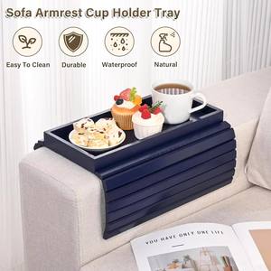 Plateau de canapé en bambou, plateau <span class=keywords><strong>anti</strong></span>-chute pour accoudoir de canapé, plateau pliable pour accoudoir de canapé, table d'accoudoir pour manger, boire, collations - Product Image 3