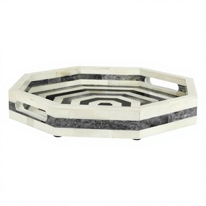 Plateau de service multifonctionnel décoratif en os incrusté, écologique et haut de gamme, fait main, artistique, pour table basse, repas, cadeau de pendaison de crémaillère - Product Image 1