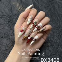 Faux ongles à presser faits main, longs, forme stiletto, en acrylique, motif cerise française, étoile, animal, pour doigts