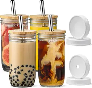 Iced Coffee Cups Mason Jar With Lid And Straw 24oz Boba Cups Reusable Wide  Mouth Smoothie Cups Travel Tumbler Drinking Bottle - Glass - AliExpress