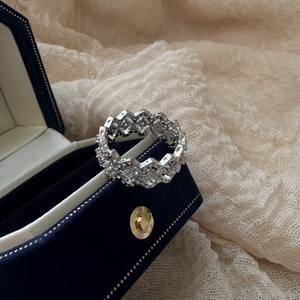 Bague en argent pur S925, style français, luxe léger, entièrement sertie de diamants, design simple avec placage 18 carats, bijoux de mode personnalisés - Product Image 5