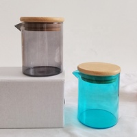 Support de bougie en verre borosilicate noir mat dépoli transparent avec bec verseur et couvercle en bambou, résistant à la chaleur, 6 oz, pour bougie parfumée, Saint-Valentin