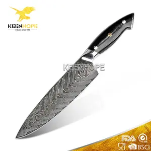 Hoge Kwaliteit 67 Lagen Damascus Staal Visgraten Patroon 8 Inch Koksmes 10Cr15CoMoV Core G10 Handvat Damascus Keukenmes set