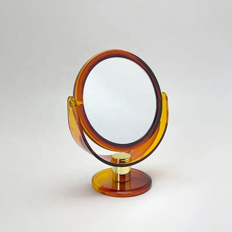 Wholesale OEM double sided 360 degree rotation round desktop mirror plastic cosmetic makeup mirror