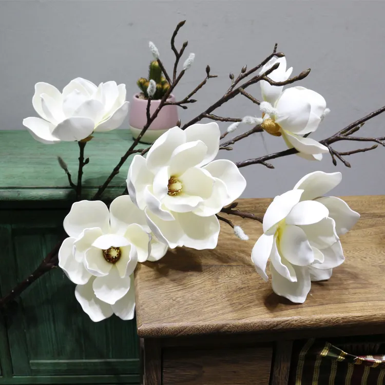 Arrangement Foam Tall Single Stem Magnolia Silk Flowers Artificial Magnolia Faux Evergreen Flower For Decoration