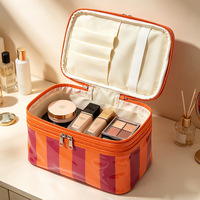 Nouvelle Trousse de Toilette de Voyage Imperméable en PVC Transparent avec Fermeture Éclair Double Couche et Rayures, Organisateur de Maquillage Portable