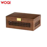 WOQI Boîtes de rangement en rotin Paniers tissés en bois massif Bacs avec couvercle Souvenir Mémoire Boîte à bijoux Étagère Boho naturelle