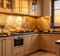 Armoires de cuisine shaker en bois clair sur mesure avec plan de travail noir pour la rénovation de cuisine résidentielle moderne