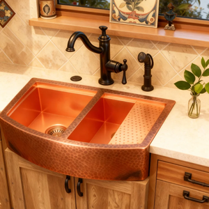 Thủ công cong Tạp dề phía trước đồng trang trại chìm búa kết cấu Bát duy nhất thiết kế sang trọng undermount Brass Bồn Rửa Nhà Bếp - Product Image 6