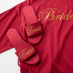 2022 personalizado <span class=keywords><strong>novia</strong></span> <span class=keywords><strong>bata</strong></span> zapatilla conjunto corto satén suave bordado infinito Aliexpress rubor Rosa vestidos de dama de honor de talla grande - Product Image 2