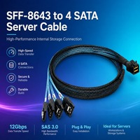 Kabel Server Storage SFF-8643 ke 4 SATA Mini SAS 6Gbps Berpelindung Aluminium Foil Tembaga Bebas Oksigen untuk Pusat Data JBOD HBA