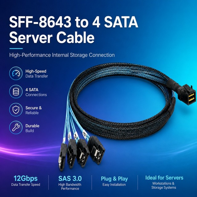 Server Storage SFF-8643 to 4 SATA Mini SAS Cable 6Gbps Shielded Aluminum Foil Oxygen Free Copper Data Center JBOD HBA