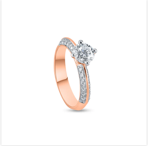 Anillo solitario de corte redondo de lujo con acento de diamante que ofrece una pieza de joyería simple pero sofisticada para cualquier evento de La India - Product Image 1