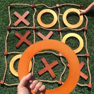 Riesiges Holz Tic Tac Toe Spiel (Allwetter) | Big Wood X & O Stücke mit Seil Spielbrett Tic Tac Toss Across Yard Game