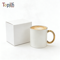 Mug en céramique plaqué de qualité supérieure Topjlh pour sublimation, avec bord et anse dorés, pour transfert thermique et design personnalisé