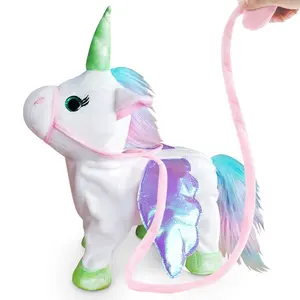 35cm hot selling kawaii plush toy sing and walking electronic unicorn