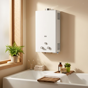 Calentador de Agua Instantáneo de Gas de 8L para Montar en la Pared, con Intercambiador de Calor de Cobre, Tipo de Escape por Conducto, GLP/GN, sin Tanque, para Uso Doméstico - Product Image 1