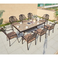 de salle à manger d'extérieur vintage style français, mobilier de jardin en aluminium, chaises de table rectangulaires, lot de 8