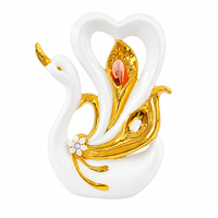 Paire de cygnes en porcelaine plaqués or avec incrustation de strass et de lys calla, cadeau de mariage, ornement de table, décoration intérieure