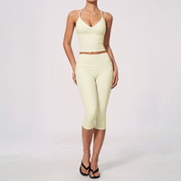 Ensemble de course 2 pièces à séchage rapide en Spandex/Nylon imprimé pour femme, débardeur long rembourré à dos en Y et short de sport, tenue d'entraînement pour la gym3