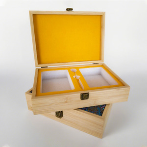 Caja de bambú con tapa de brocado, rectangular, con cierre, para regalo, para té, miel y artículos de té - Product Image 2