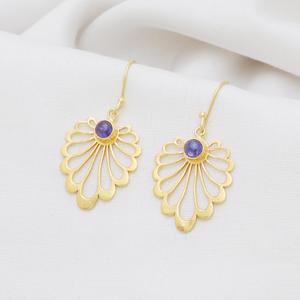 Beautiful Wholesale Gold Plated Brass Filigree Amethyst Earrings, Office wear jewelry for women - Product Image 2
