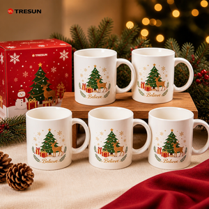 Boîte cadeau, tasse à café en céramique blanche personnalisée, renne, cadeau de Noël, vente en gros, prix bas - Product Image 6