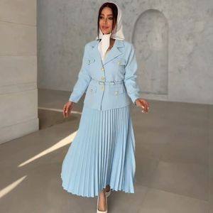 Ensemble Tendance Femme Jupe Longue Plissée et Blazer Ceinturé Couleur Unie - Tenue Décontractée d'Été Teint Uni - Product Image 3