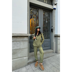 Ensemble de survêtement matelassé kaki à capuche, coupe-vent, respirant, en nylon, personnalisé, décontracté, hiver, grandes tailles, vêtements avec logo imprimé, coupe-vent - Product Image 3