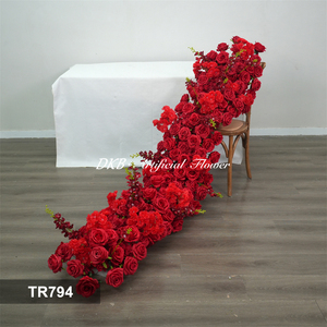 New Style Wedding Silk <b>Red</b> Flower Table <b>Runner</b> Artificial Flowers Hanging Backdrop Flower <b>Runner</b> Set - Product Image 2