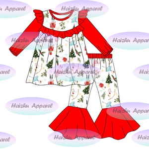 Ensemble 2 pièces pour bébé fille : Haut à manches longues en soie de lait à volants et pantalon patte d'éléphant style anglais – Service OEM personnalisé Bc1-10 - Product Image 3