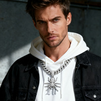 Collier pendentif araignée en strass argenté audacieux avec chaîne cubaine entièrement pavée pour homme, bijoux de scène pour rappeur hip-hop