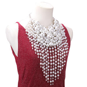 Collier ras du cou à pampilles en fausses perles blanches, bijou de fête multicouche, pièce maîtresse tendance - Product Image 4