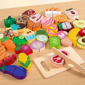 Pretend Kitchen Set Kids Wood Cutting Fruit Vegetables Wooden Play Food Toy - Product Image 1