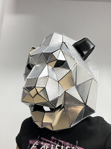 Máscara de Cabeza de León de Espejo de Bajo Poligonalismo, Máscara de <span class=keywords><strong>Animal</strong></span> de Espejo Facetado Hecha a Mano para Espectáculos de DJ en Discotecas - Product Image 6