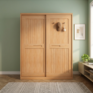 Armoire en bois moderne avec portes coulissantes à volets, design scandinave, armoire de rangement pour chambre à coucher - Product Image 4