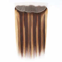 Miel marrón Piano color P4/27 brasileño de alta calidad paquetes de cabello humano rizado 10A resaltar paquetes de cabello con cierre Frontal